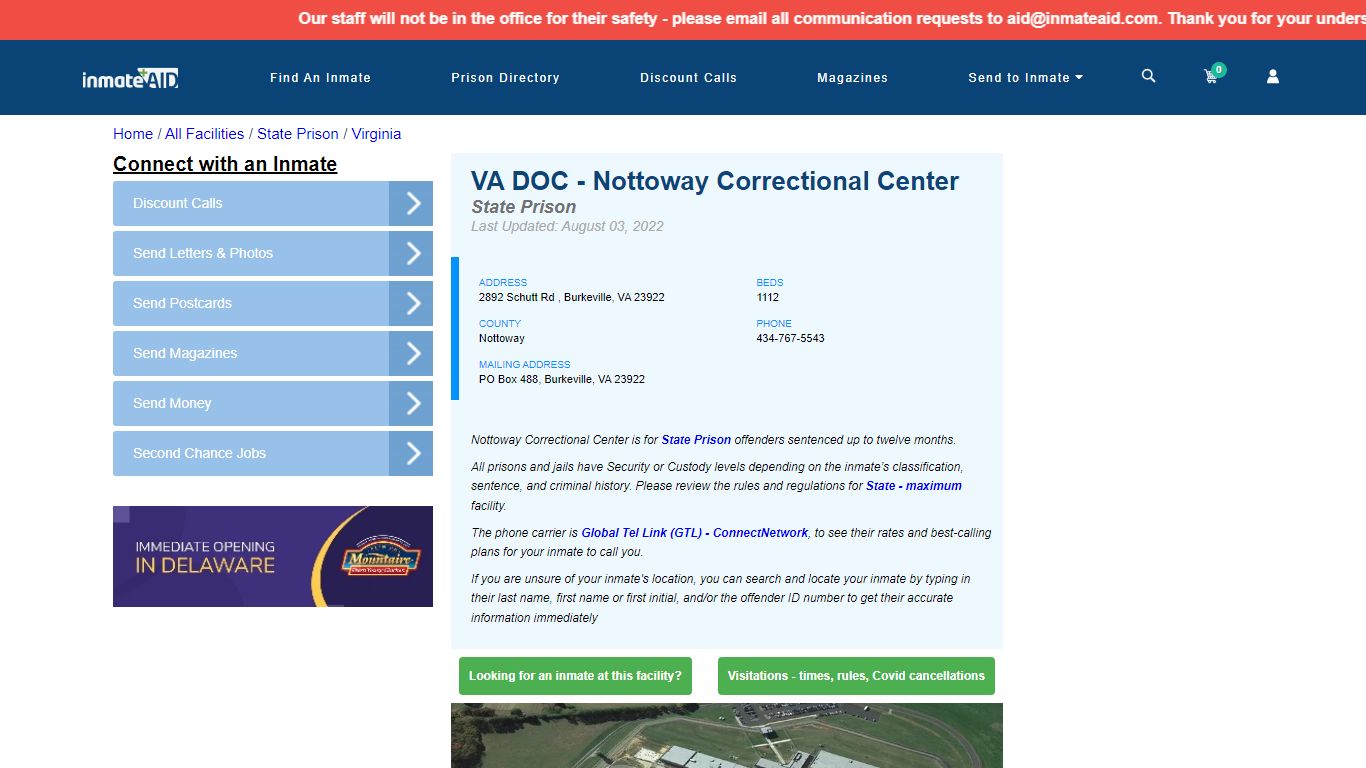 VA DOC - Nottoway Correctional Center & Inmate Search ...